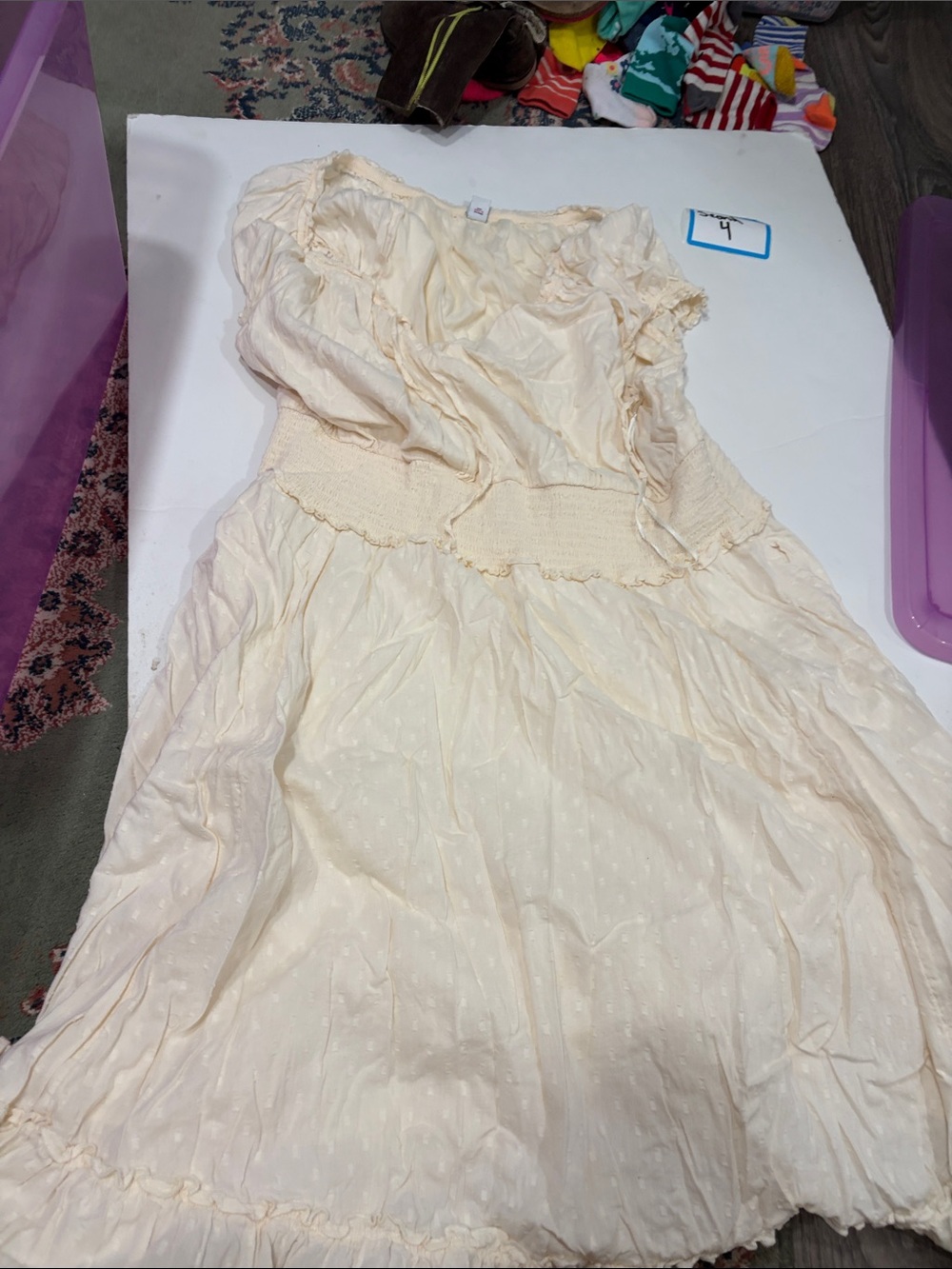 Old Navy Cream Smocked Waist Ruffle Casual Dress